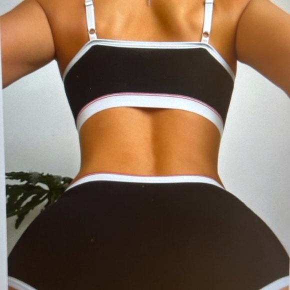 Brand New Contrast Binding Letter Patched Detail 2pc Lingerie Set Black Various - Picture 5 of 5